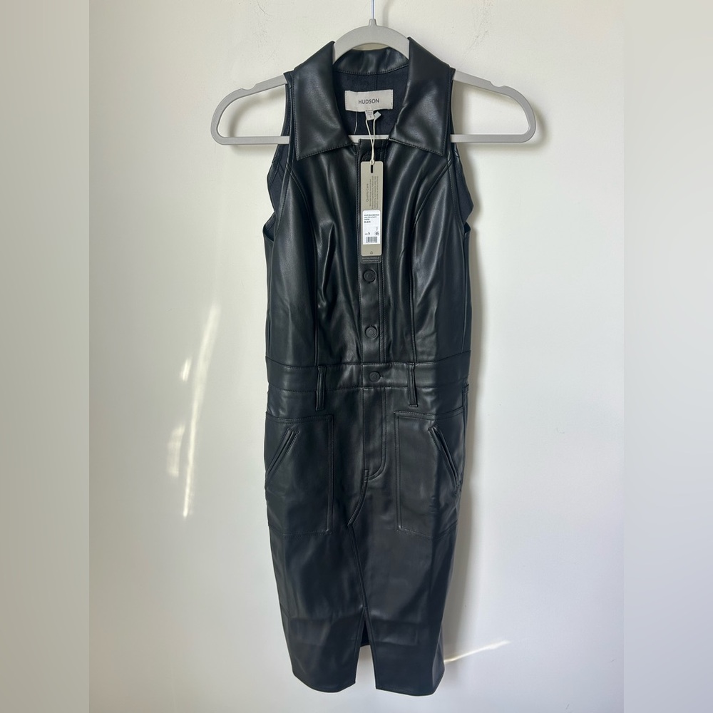 Black vegan Leather halter Mini Dress